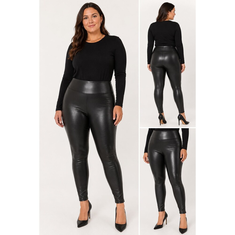 NWT SPANX Leggings Faux Leather Skinny 2437P Black Shapewear Slimming 1X Petite